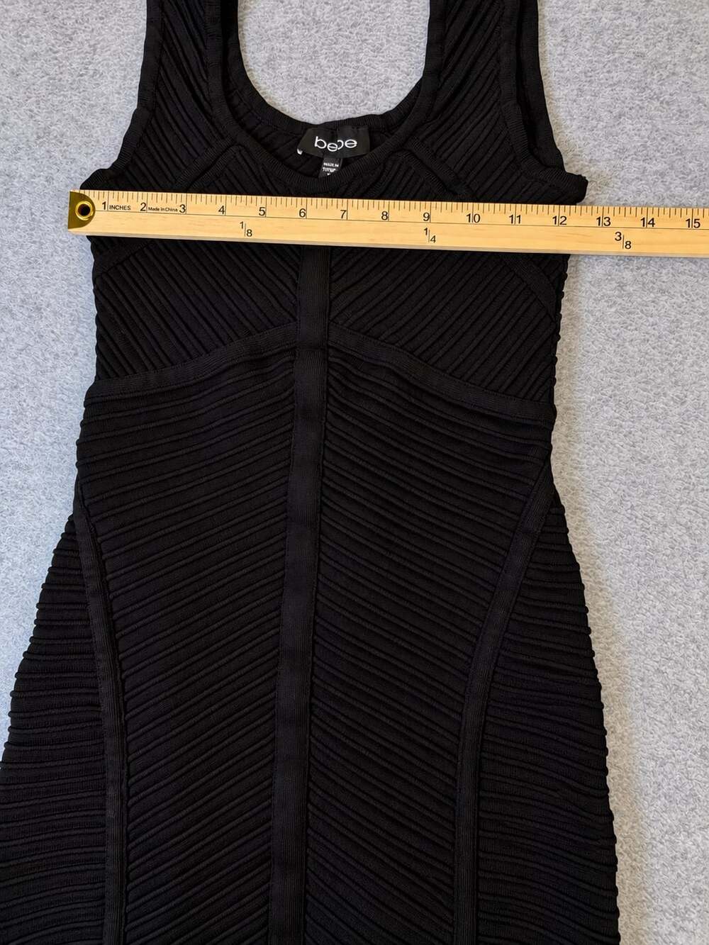 bebe Black Ribbed Bandage Bodycon Mini Dress Size M - Picture 9 of 9